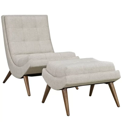 Fabric accent chair with ottoman