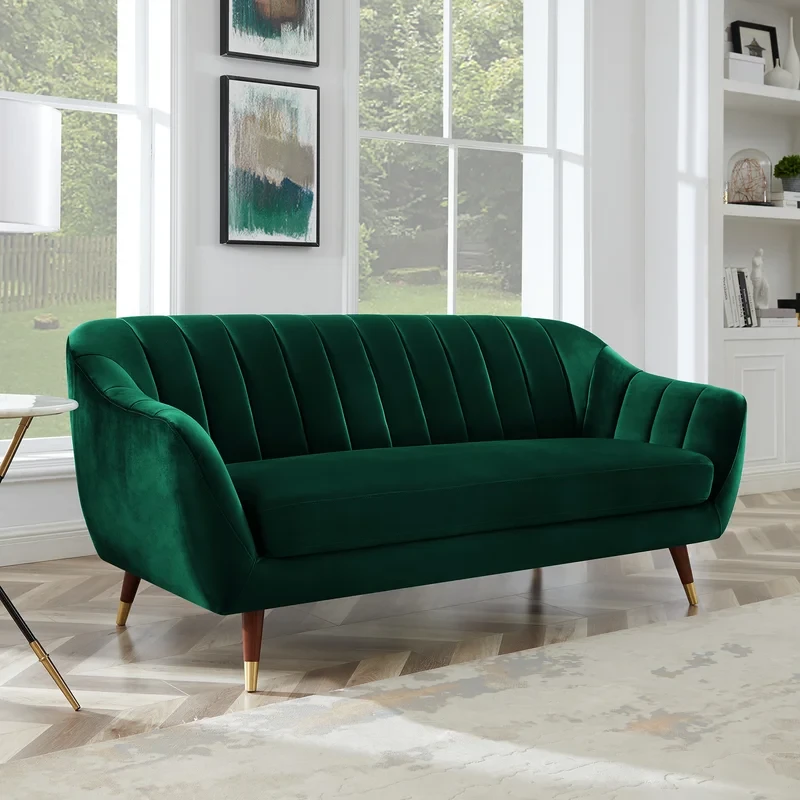 Modern Green Velvet Upholstered Sofa
