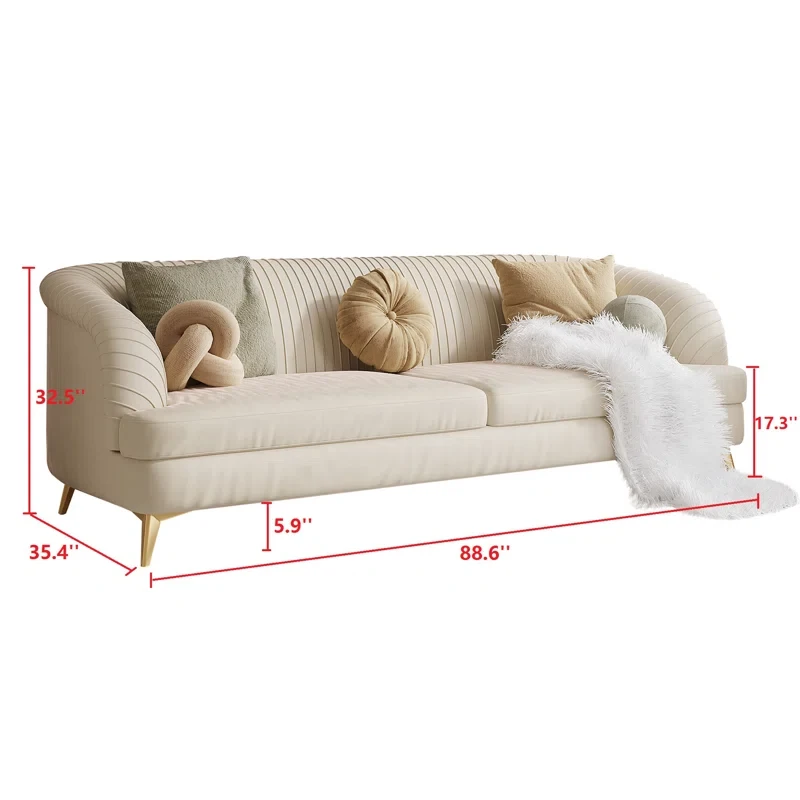 Velvet Upholstered Sofa 3-Seater